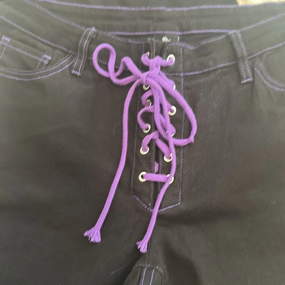 The Grave Girls Dolls Kill lace up embroidered bat jeans XL
